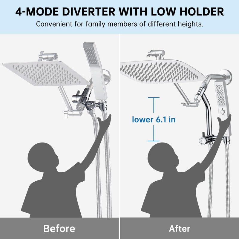 G-Promise All Metal 12 Inch Shower Head with Massage Mode