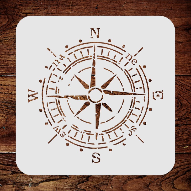 Antique Compass Stencil, 14 x 14 Inch (L) - Vintage