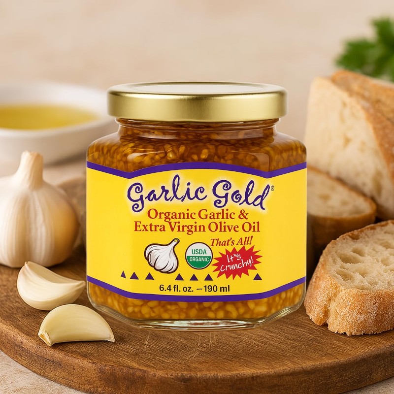 Garlic Gold Toasted Granules in Extra Virgin Olive Oil, USDA