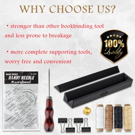 Complete Book Binding Kits, Bookbinding Starter Tool Set with Signature Punching Guide Tool, Awl, Cradle and Wax Thread, Needle, Binder Paper Clips