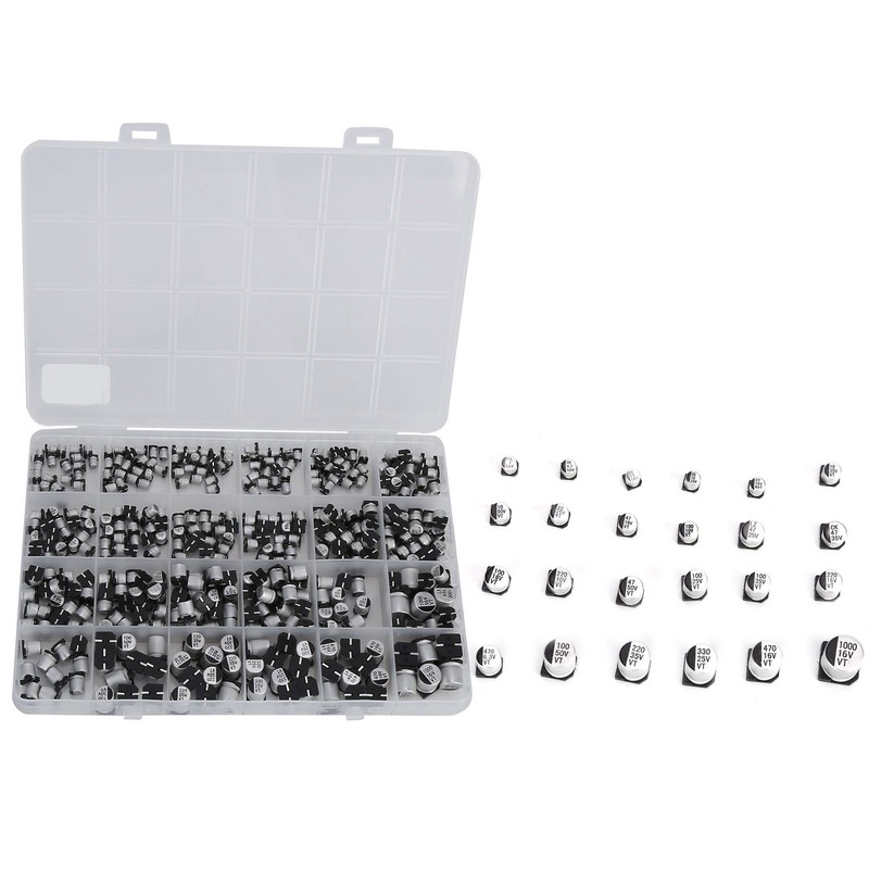 400Pcs SMD Electrolytic Capacitor 24 Values Aluminium 1uF‑1000uF Accessory Set