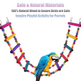 Bird Toys for Parrots Parrot Bridge, Swing Toys, and Ladders for Macaws, African Greys, Budgies, Cockatiels & Parakeets - Wooden Bird Ladder and Swing Toys for Play and Training (20Inch - 8 Ladders)