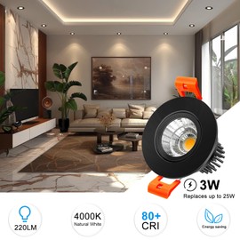 inShareplus 2 Inch LED Downlight, 3W Recessed Lighting COB Dimmable, Ultra Thin Recessed Light 4000k Natural White, CRI80, Black Trim, Ceiling Lights with LED Driver, 6 Pack