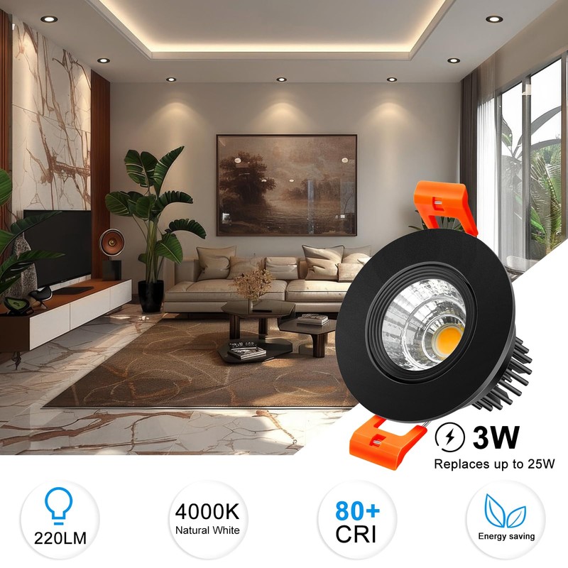 inShareplus 2 Inch LED Downlight, 3W Recessed Lighting COB Dimmable,