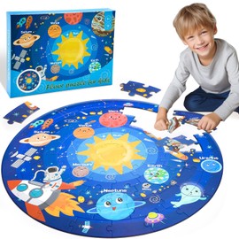 Funblitz Puzzle Planets Round Children, Jigsaw Puzzle from 3-8 Years for Boys Girls Puzzle Space Toy from 3-8 Years Boys Children's Puzzle Solar System Funny Gifts for Children Floor Puzzle