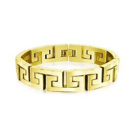 Stylish Masculine Geometric Infinity Key Link Bracelet Teens Men Gold Tone Stainless Steel 9 Inch Length 12MM Width
