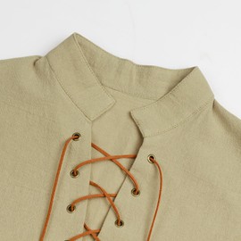 L'VOW Medieval Kids Shirt Renaissance Lace-up Pirate Shirts Vintage Viking Colonial Costume Top for Boys and Girls(Khaki,8-10yrs)