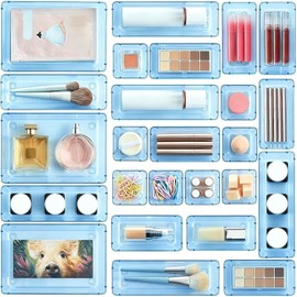 Vtopmart 25 Pack Plastic Drawer Organizers with Non-slip Rubber Pads | 4-Size Versatile Makeup Organizer, Storage Containers Small Bins for Makeup,