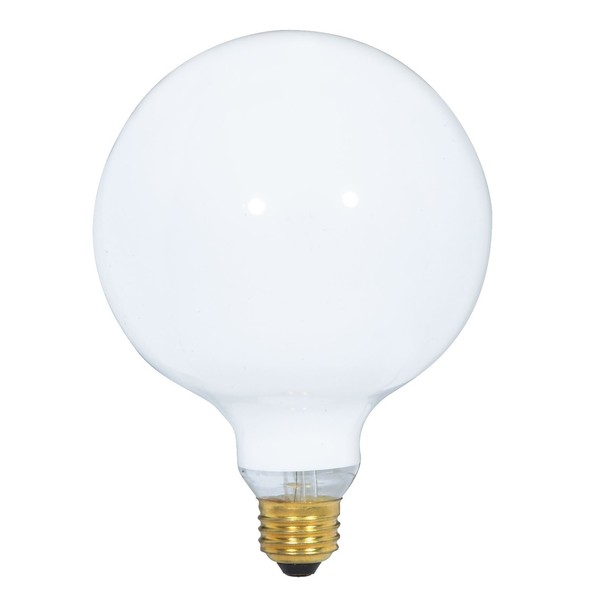 Satco S3000 120V Medium Base 25-Watt G40 Light Bulb, Gloss White