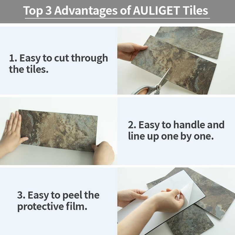 AULIGET 20-Piece Beige & Brown Slate Peel and Stick Backsplash