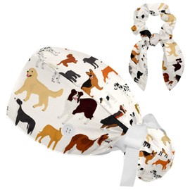 CHENZZZZ Dog Adjustable Women Working Cap with Bow Hair Scrunchy, Bouffant Hat with Buttons