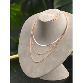 THIORA Layering Necklace 'Layers of Maui' | 42 cm + 6 cm Length | Women's Necklace | Snake Chain Figaro Venetian Chain | High-Quality Stainless Steel | Boho Necklace | Layer, Stainless Steel, No