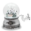 Snow globe mountain landscape with bridge, pewter effect ornaments, with