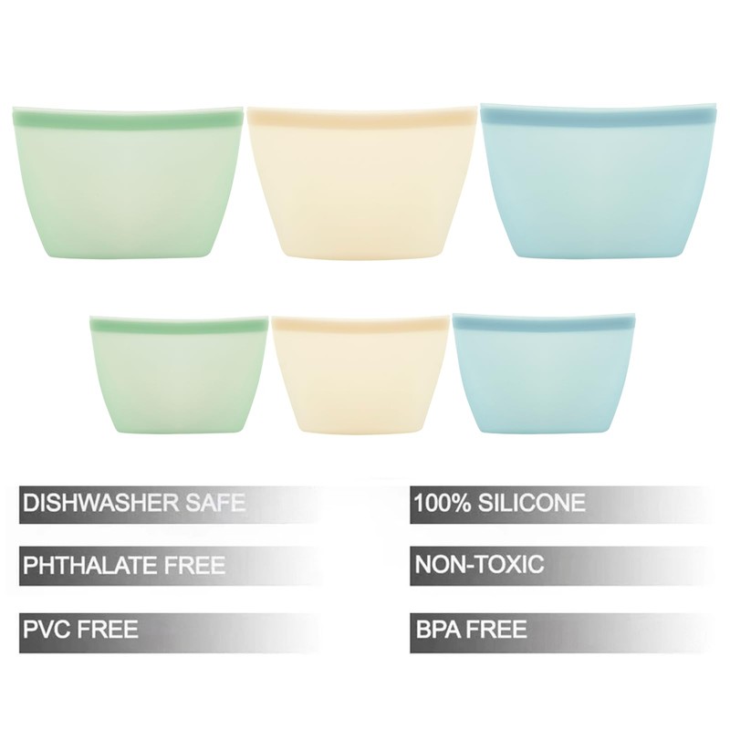 6 Pack Reusable Silicone Food Storage Bags, Emptycolor Reusable Ziplock