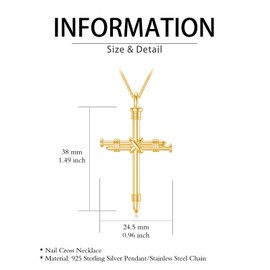 Swordgod Nail Cross Necklace for Men Women 925 Sterling Silver 14K Gold Plated Wrap Rope Nail Cross Pendant Protection Necklace Faith Jewelry Gift for Christmas Father Son Brother Husband