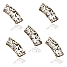 Pack of 5 Nordic Viking Swirl Beard Pearl Rasta Dreadlocks Braid Head Hair Dress Clip Pin (Silver)
