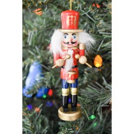 St Nicholas Square Wooden Hand Made 5 Inch Nutcracker Ornament - Drummer  Red Hat Red Blouse