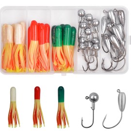 35PCS Tube Bait Crappie Lures Tube Jigs Heads Kit Tube Bait Hooks Crappie Jigs Soft Plastic Grubs for Bass Trout Freshwater Fishing