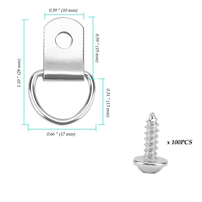100 PCS D Rings Hooks, D Rings Picture Hangers with