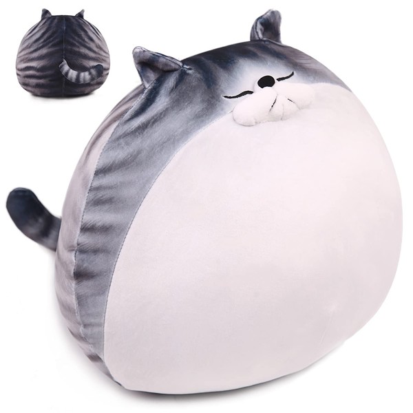 ARELUX 15.7" Chubby Cat Plush Pillow, Cute Fat Kitty Stuffed Animal Soft Kitten Adorable Hugging Pillow Anime Squishy Plushies, Kawaii Funny Toy Birthday Xmas Gift for Kids Toddler Adults Boys Girls