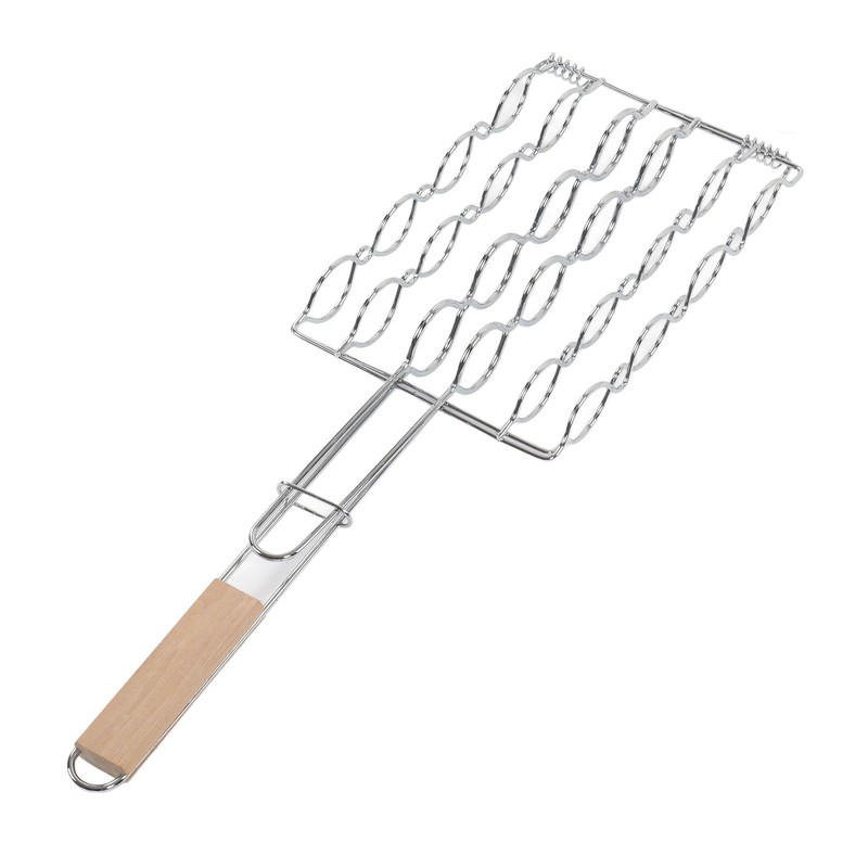 Corn Grilling Basket Stainless Steel Beech Wood Handle Even Heat