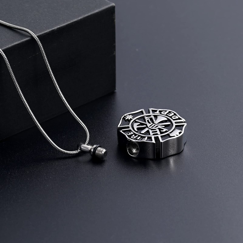 memorial jewelry Firefighter Fire Dept Round Cremation Pendant Cremation Jewelry