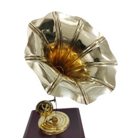 NAVIROCK Vintage Brass Gramophone Showpiece Handcrafted Wooden Base Showpiece for Home and Living Room Decor