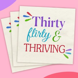 30th Birthday Decorations for Her – "Thirty Flirty and Thriving" Cocktail Napkins, 52-Pack,3-Ply Colorful Paper Napkins for Women’s 30th Birthday Party Supplies