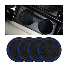 XINLIYA 4PCS Car Cup Holder Coasters, Dustproof Automotive Interior Accessories Mat, Non-Slip Insert Water Bottle Holder Pads, 2.75 Inch Universal for Vehicles, Trucks, RVs and More（Black/Blue）