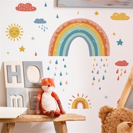 SMAOSTORE Wall Sticker, Rainbow, Cloud, Sun, Stylish, Rainbow, Rainy Season, Children, Room, Bedroom, Girl, Background, Waterproof, Removable, Wall Sticker, Wall Sticker