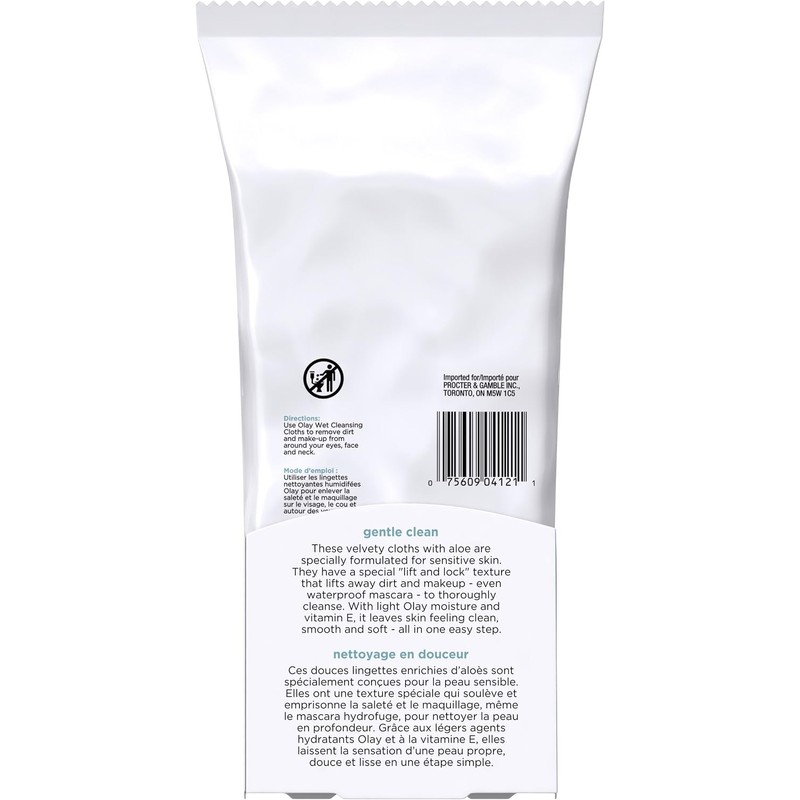 OLAY Wet Cleansing Cloths Gentle Clean, Sensitive/Fragrance-Free 30 Ea (Pack