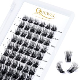 QUEWEL Individual Eyelashes, Individual Eyelash Clusters, Lashes, D Curl, Mix, 8–16 mm, Eyelash Segments, Wide Base, Individual Eyelashes for Eye Make-Up, DIY Eyelash Extension, Natural 02-D-Mix
