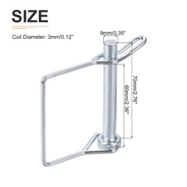 DTGN 9mm x 70mm (DxL) Shaft Locking Pin - 2Pack - Good for Farm Trailers Lawn - Carbon Steel Square Trailer Coupler Pin W/Ear - Silver Tone