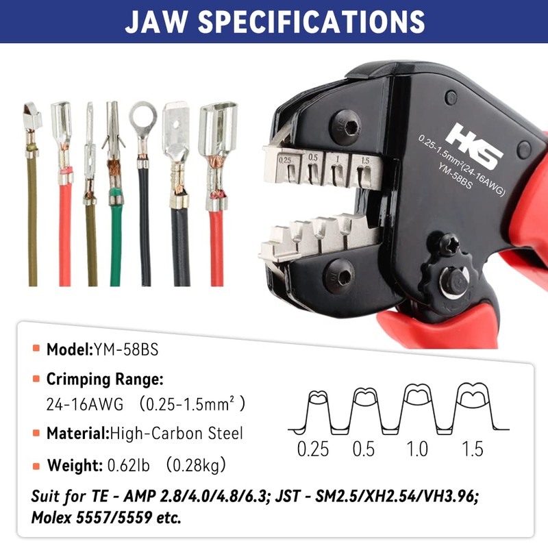 HKS Open Barrel Crimping Tool with 590PCS JST-SM Connectors Kit