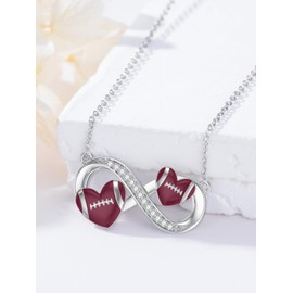 WINNICACA Sports Necklace 925 Sterling Silver Jewelry Tennis, Baseball, Volleyball, Soccer, Basketball, Football, Softball, Hockey Pendant Necklace for Women Men Player Fan Gifts (06-Football)