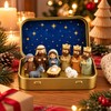 Mini Christmas Nativity Set in Tin Box, Portable Manger Scene