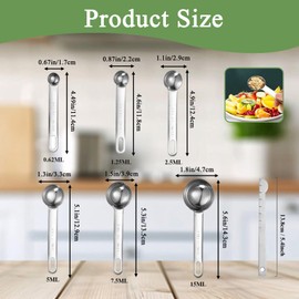 7 Pcs Measuring Spoons Sets, Stainless Steel Teaspoons Measure Scoop, with Metric and UK Measurements, Kitchen Utensils for Baking Cooking Measurements
