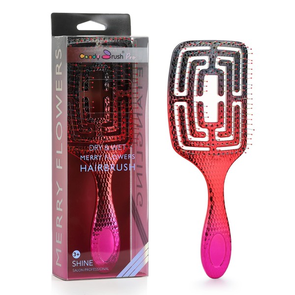CANDYBRUSH Curved Vented Hair Brush Detangling for Blow Drying Colorful for Long Straight Fine Hair for Women Detangler Soft Bristles Large Black-Red-Pink Gradient