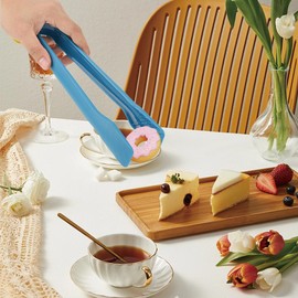 3 Sizes Toaster Tongs, Blue Multifunctional Bread Clip Anti Slip Food Clamps Heat Resistant Kitchen Baking Tools Space Saving Modern Utensils Gifts for Toaster Salad BBQ Vegetable Home Restaurant