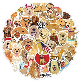 50Pcs Cute Golden Retriever Stickers Vinyl Animal Dog Decals Party Supplies Waterproof Decorative Cartoon Stickers for Computer, Luggage, Guitar, Bottle, Refrigerator, Phone, Laptop Birthday Cute Animal Decorations (Golden Retriever)