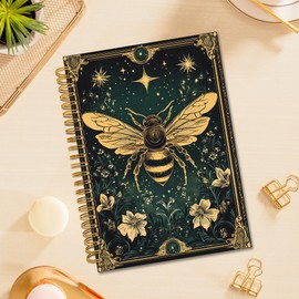 TWRVI Vintage Bee Spiral Notebook, Gothic Witchy Bee College Ruled Notebook Journal for School Office Supplies, Dark Academia Aesthetic Floral Journaling Notebooks 5.5"x8.3" 164 Pages