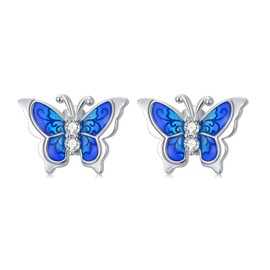 LWXIE Diamond Butterfly Stud Earrings for Women 925 Sterling Silver Lab Grown Diamonds Jewelry Gifts 0.12 cttw D Color VVS Clarity