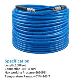 CHAVOR Pressure Washer Sewer Jetter Kit, 100 FT Drain Cleaning Hose, Rotating and Button Nose Sewer Jetting Nozzle,Orifice 4.0, 4.5, 1/4 Inch NPT, 6090 PSI