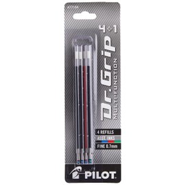 Pilot - Recambios de tinta de bolígrafo multifunción Dr. Grip 4+1, punta fina, paquete de 4, uno de cada color negro/rojo/azul/verde (77154)