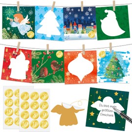 DPKOW 2024 Advent Calendar Cards Set, 24 Greeting Cards DIY Scratch Off Surprise Card for Advent Calendar with Christmas Scratch Off Stickers + 24 Advent Calendar Stickers + Clips + Rope
