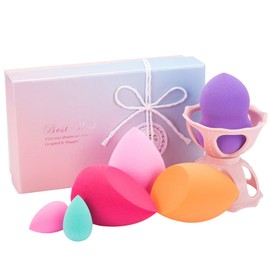 FITDON Make-Up Sponge Set, 6 Pieces Latex-Free Beauty Blender Makeup Sponges with Sponges Holder, Flawless for Liquid, Cream and Powder
