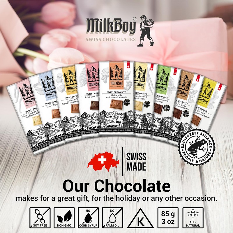 Milkboy Swiss Chocolate Bars - Premium Swiss Alpine Milk Chocolate