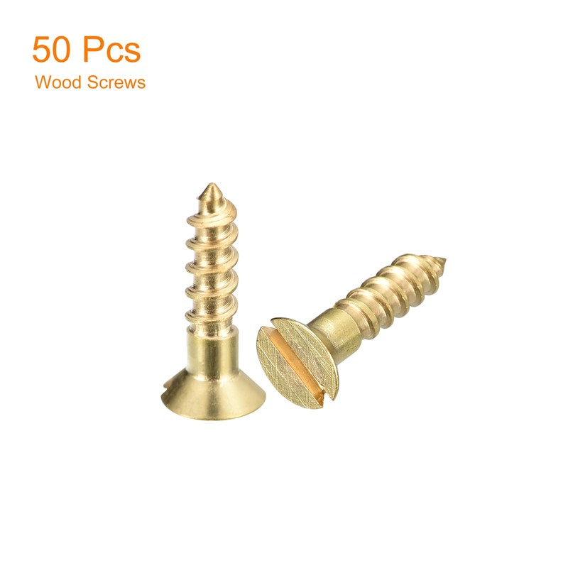 sourcing map Brass Wood Screws, 50Pcs M3 x 12mm Slotted