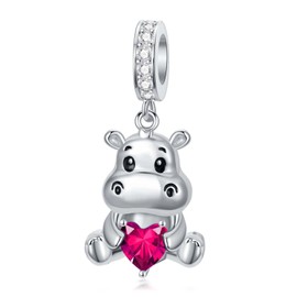 ROMANTICWORK Birthstone Hippo Charm 925 Sterling Silver 12 Months Birthstone Hippo Charm for Hippo Bracelets Hippo Bead Jewellery for Women Hippo Lovers, Sterling Silver, No Gemstone