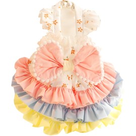 AZA Dog Princess Dresses for Small Dogs Lolita Clothes Costume Pet Suspenders Girl Cute Big Bow Lace Coat Floral Outfits Summer Costumes (XS,Pink)